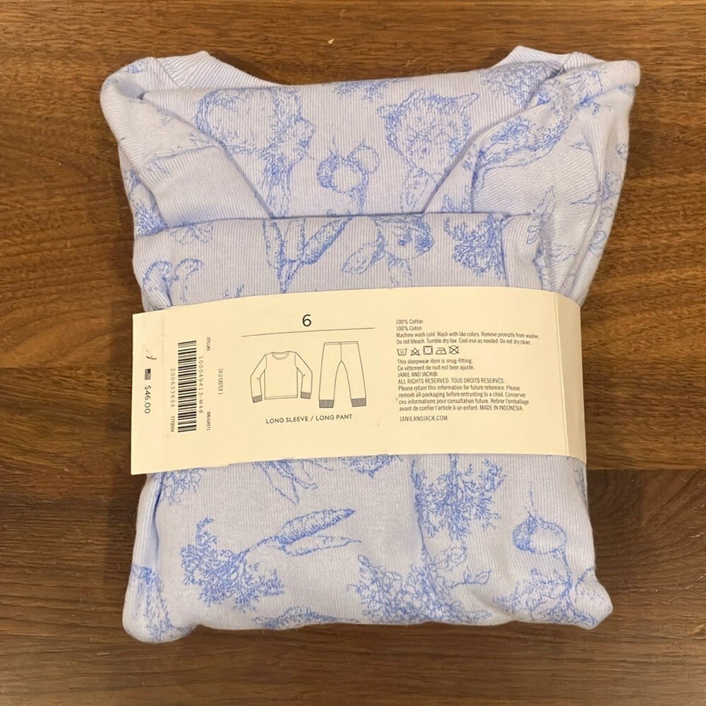 NWT- Janie and Jack Bunny Blue Kids Pajamas - Picture 2 of 3